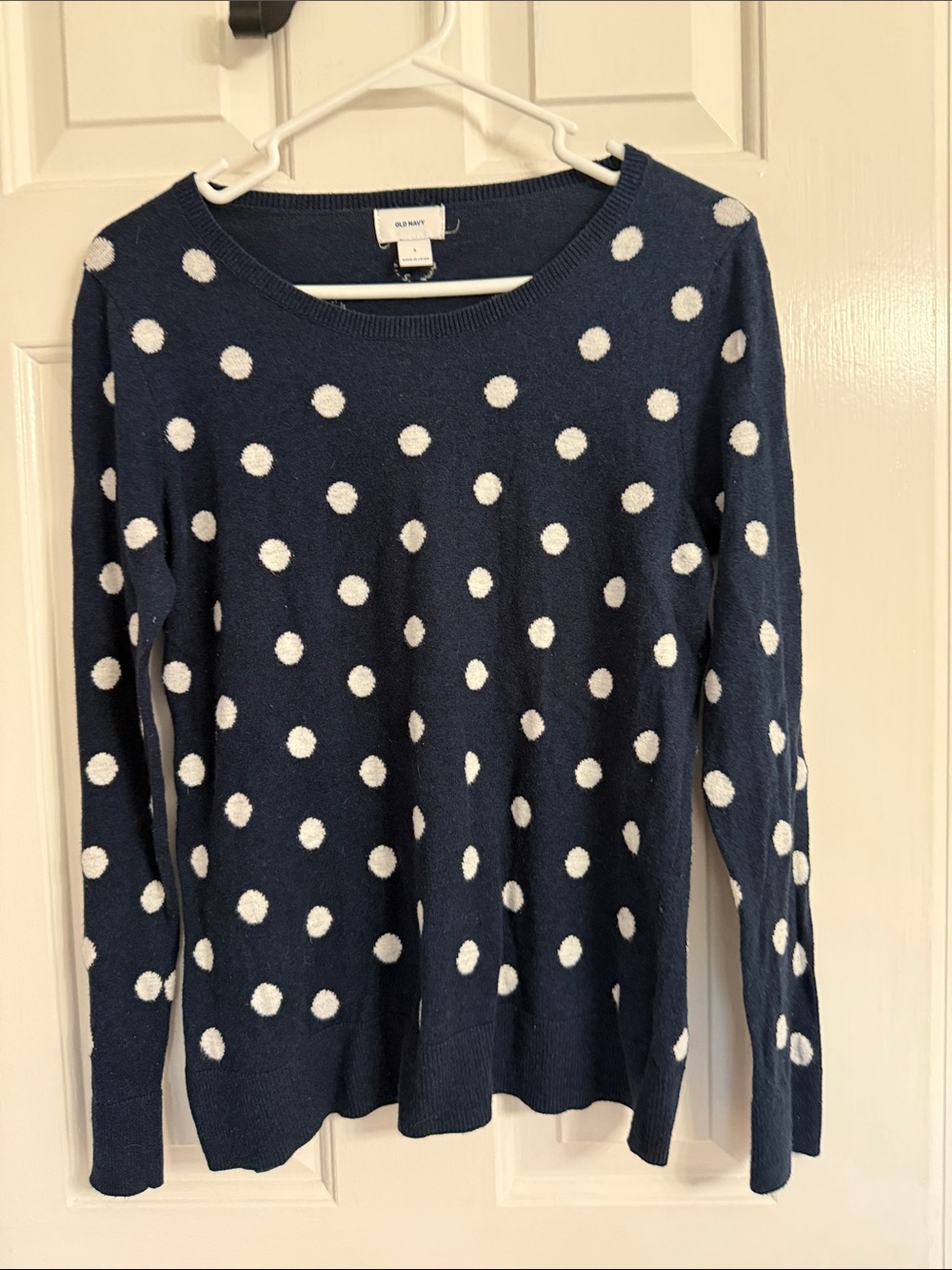 Old Navy Navy and White Polka Dot Crewneck Sweater